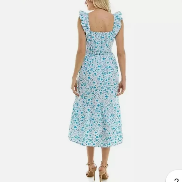 Draper James Ladies Ruffle Sleeve Dress Size XS Blue Paisely - Picture 2 of 6